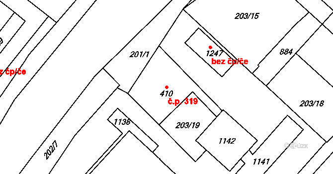 Jablonné nad Orlicí 319 na parcele st. 410 v KÚ Jablonné nad Orlicí, Katastrální mapa