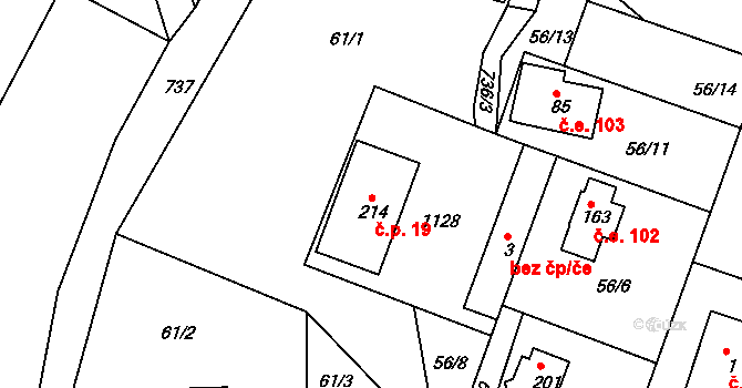 Rviště 19, Orlické Podhůří na parcele st. 214 v KÚ Rviště, Katastrální mapa