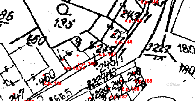 Jaroměřice nad Rokytnou 147 na parcele st. 245/1 v KÚ Jaroměřice nad Rokytnou, Katastrální mapa