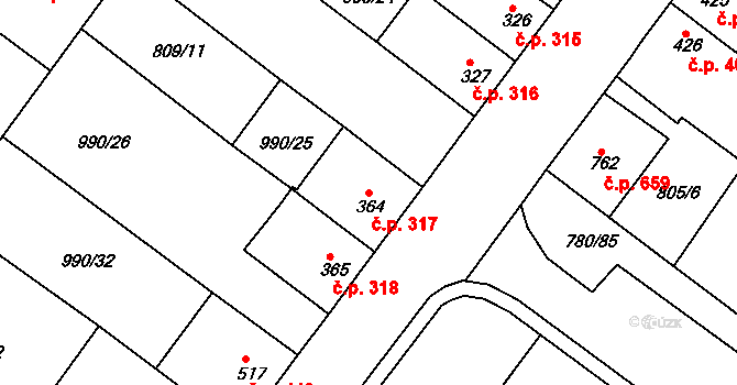 Náměšť nad Oslavou 317 na parcele st. 364 v KÚ Náměšť nad Oslavou, Katastrální mapa