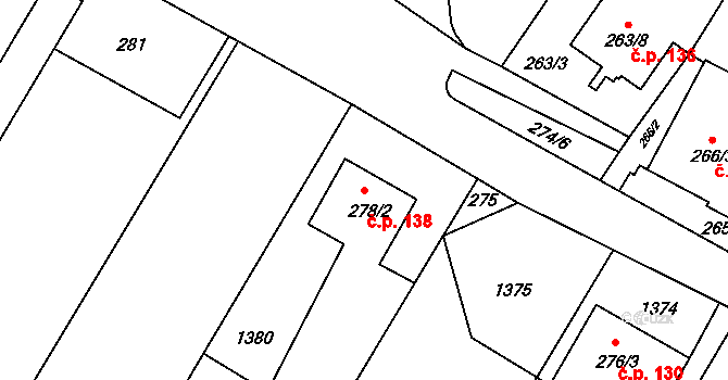 Chvalovice 138 na parcele st. 278/2 v KÚ Chvalovice, Katastrální mapa