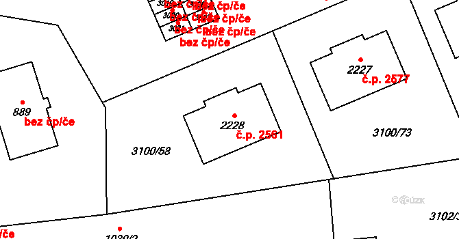 Břeclav 2561 na parcele st. 2228 v KÚ Břeclav, Katastrální mapa