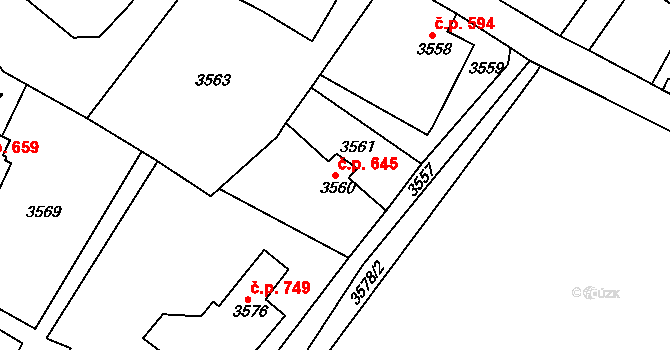 Smržovka 645 na parcele st. 3560 v KÚ Smržovka, Katastrální mapa