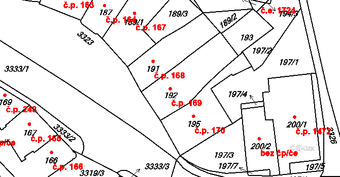 Pelhřimov 169 na parcele st. 192 v KÚ Pelhřimov, Katastrální mapa