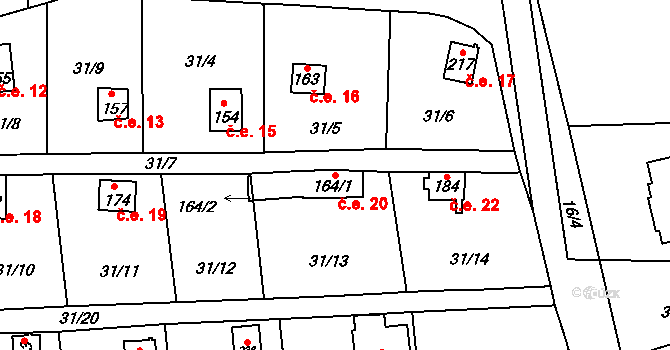 Krchleby 20, Staňkov na parcele st. 164/1 v KÚ Krchleby u Staňkova, Katastrální mapa