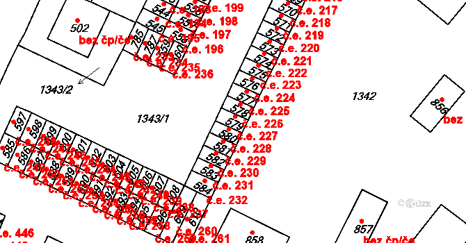 Háje 227, Cheb na parcele st. 579 v KÚ Háje u Chebu, Katastrální mapa