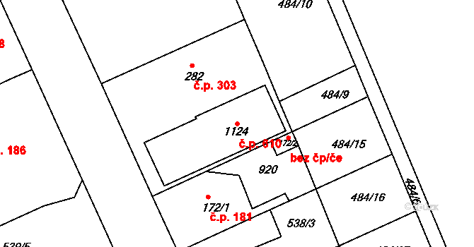 Libiš 610 na parcele st. 1124 v KÚ Libiš, Katastrální mapa