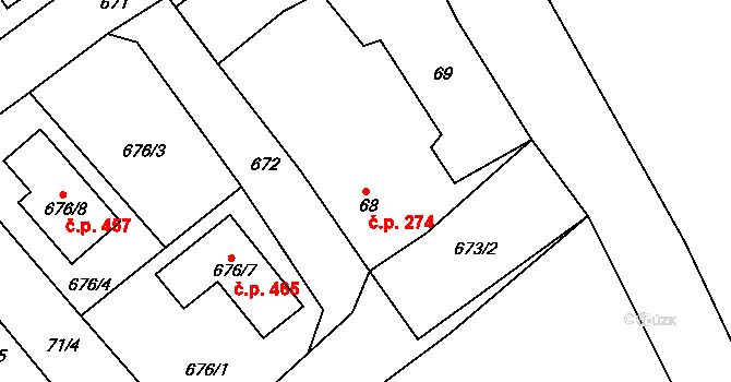 Svatava 274 na parcele st. 68 v KÚ Svatava, Katastrální mapa