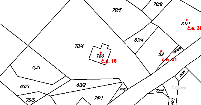 Kalek 16 na parcele st. 180 v KÚ Načetín u Kalku, Katastrální mapa