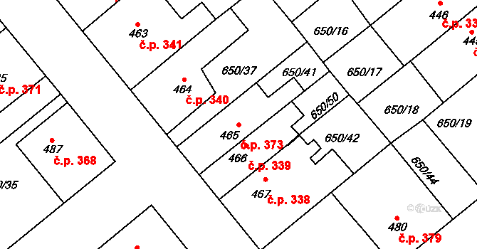 Borohrádek 373 na parcele st. 465 v KÚ Borohrádek, Katastrální mapa