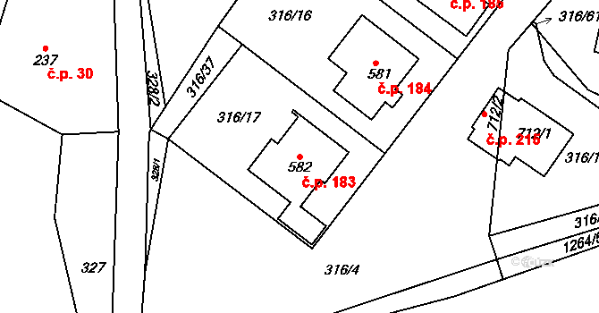 Mašov 183, Turnov na parcele st. 582 v KÚ Mašov u Turnova, Katastrální mapa