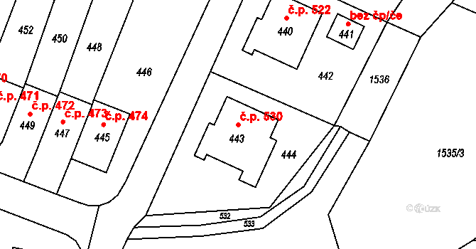 Jablůnka 530 na parcele st. 443 v KÚ Jablůnka, Katastrální mapa