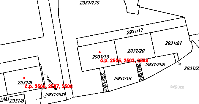 Žižkov 2503,2504,2505, Praha na parcele st. 2931/19 v KÚ Žižkov, Katastrální mapa