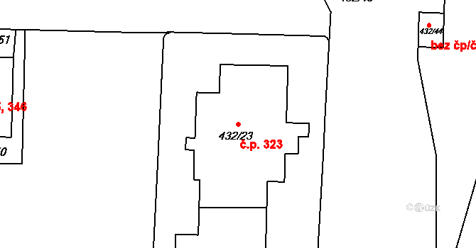 Petrovice 323, Praha na parcele st. 432/23 v KÚ Petrovice, Katastrální mapa
