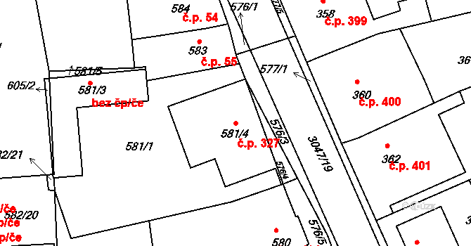 Sedlčany 327 na parcele st. 581/4 v KÚ Sedlčany, Katastrální mapa