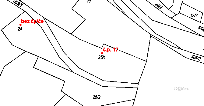 Lipnice 17, Dvůr Králové nad Labem na parcele st. 25/1 v KÚ Lipnice u Dvora Králové, Katastrální mapa