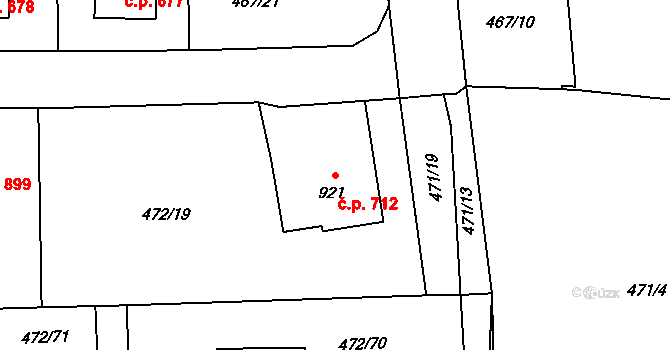 Vrchlabí 712 na parcele st. 921 v KÚ Vrchlabí, Katastrální mapa