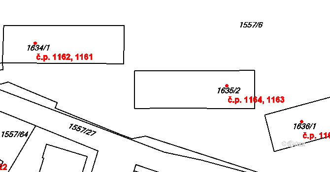 Rosice 1163,1164 na parcele st. 1635/2 v KÚ Rosice u Brna, Katastrální mapa