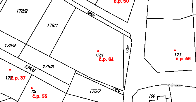 Braníškov 64 na parcele st. 177/1 v KÚ Braníškov, Katastrální mapa