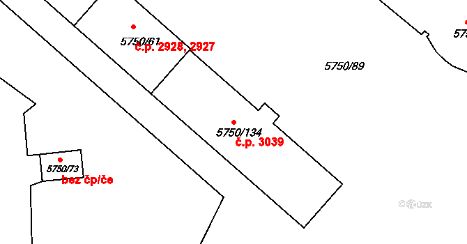 Česká Lípa 3039 na parcele st. 5750/134 v KÚ Česká Lípa, Katastrální mapa