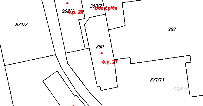 Dubice 27, Česká Lípa na parcele st. 369 v KÚ Dubice u České Lípy, Katastrální mapa