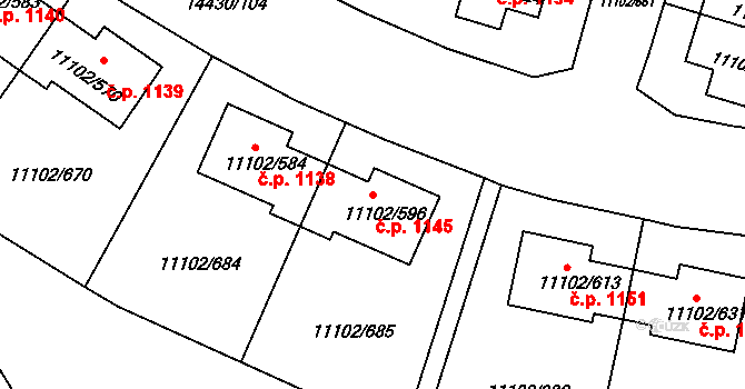 Severní Předměstí 1145, Plzeň na parcele st. 11102/596 v KÚ Plzeň, Katastrální mapa