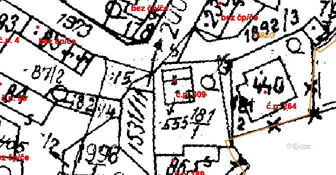 Kašava 309 na parcele st. 555 v KÚ Kašava, Katastrální mapa