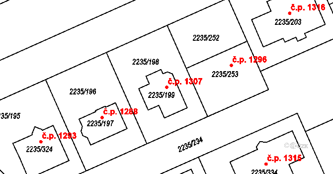 Poštorná 1307, Břeclav na parcele st. 2235/199 v KÚ Poštorná, Katastrální mapa