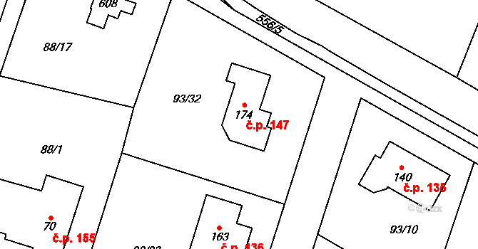 Hoděšovice 147, Býšť na parcele st. 174 v KÚ Hoděšovice, Katastrální mapa