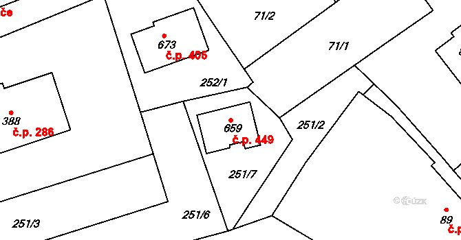 Štoky 449 na parcele st. 659 v KÚ Štoky, Katastrální mapa
