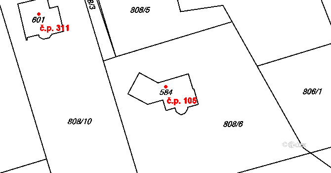 Hnátnice 105 na parcele st. 584 v KÚ Hnátnice, Katastrální mapa