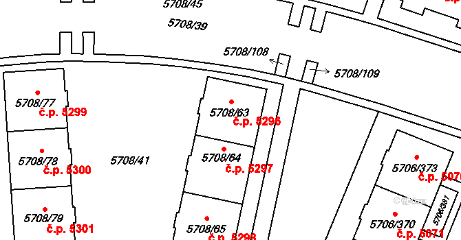 Jihlava 5296 na parcele st. 5708/63 v KÚ Jihlava, Katastrální mapa