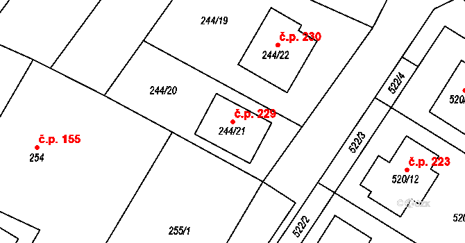 Krhovice 229 na parcele st. 244/21 v KÚ Krhovice, Katastrální mapa