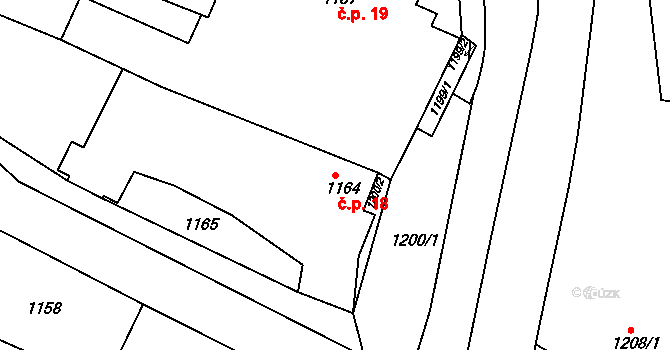 Želechovice nad Dřevnicí 18 na parcele st. 1164 v KÚ Želechovice nad Dřevnicí, Katastrální mapa