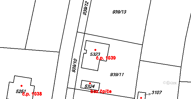 Plzeňské Předměstí 1039, Rokycany na parcele st. 5323 v KÚ Rokycany, Katastrální mapa