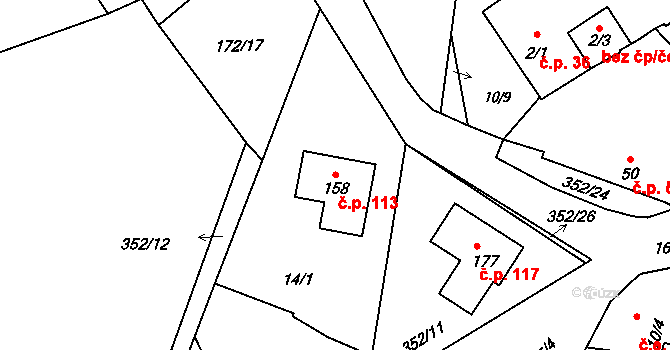 Nebřeziny 113, Plasy na parcele st. 158 v KÚ Nebřeziny, Katastrální mapa