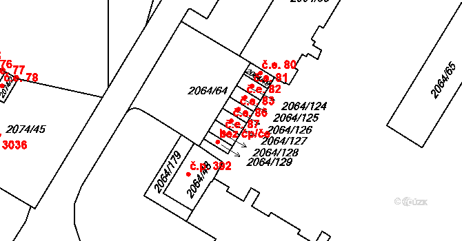 Brňany 86, Vyškov na parcele st. 2064/127 v KÚ Vyškov, Katastrální mapa