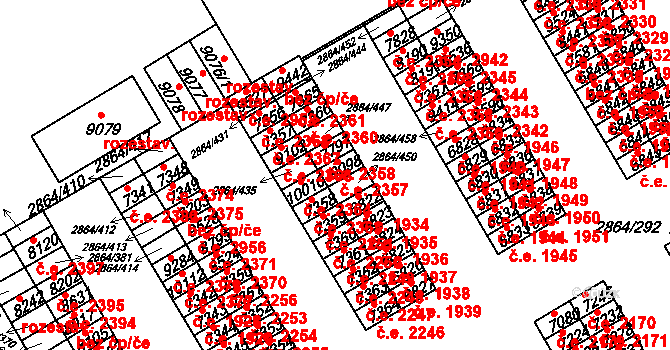 Hodonín 2357 na parcele st. 9098 v KÚ Hodonín, Katastrální mapa