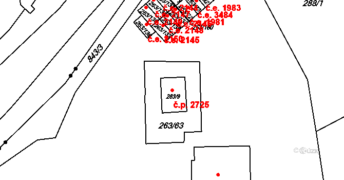 Znojmo 2725 na parcele st. 263/9 v KÚ Znojmo-Louka, Katastrální mapa