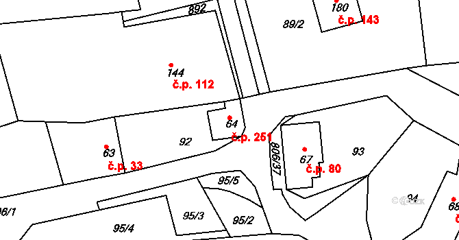 Mniší 251, Kopřivnice na parcele st. 64 v KÚ Mniší, Katastrální mapa