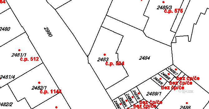 Předměstí 504, Opava na parcele st. 2483 v KÚ Opava-Předměstí, Katastrální mapa