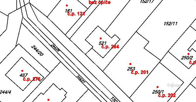 Štítina 284 na parcele st. 521 v KÚ Štítina, Katastrální mapa