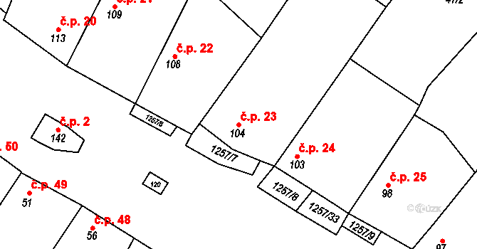 Medlovice 23 na parcele st. 104 v KÚ Medlovice u Uherského Hradiště, Katastrální mapa