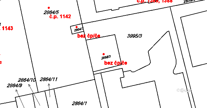 Holešov 47607416 na parcele st. 2858/3 v KÚ Holešov, Katastrální mapa