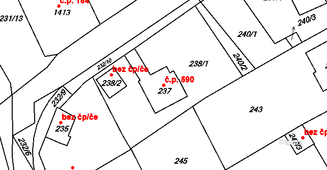 Buchlovice 590 na parcele st. 237 v KÚ Buchlovice, Katastrální mapa