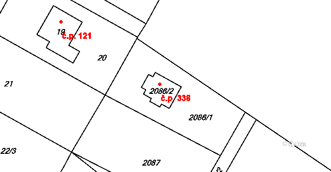 Bělotín 338 na parcele st. 2086/2 v KÚ Bělotín, Katastrální mapa