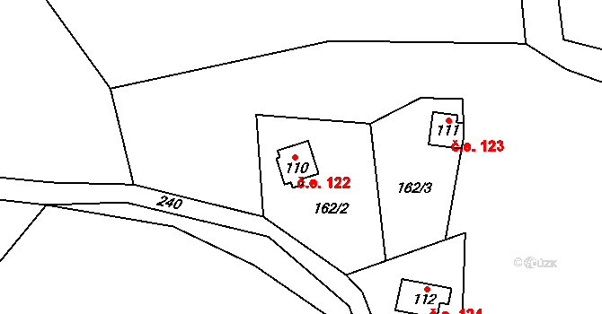 Klíny 122 na parcele st. 110 v KÚ Klíny II, Katastrální mapa