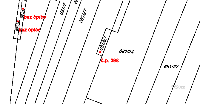 Popůvky 398 na parcele st. 681/24 v KÚ Popůvky u Brna, Katastrální mapa