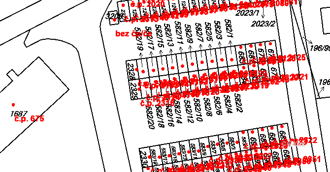 Sezimovo Ústí 2109 na parcele st. 582/16 v KÚ Sezimovo Ústí, Katastrální mapa