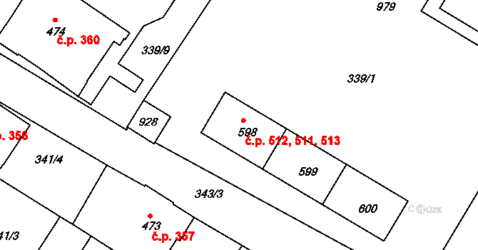 Letohrad 511,512,513 na parcele st. 598 v KÚ Letohrad, Katastrální mapa